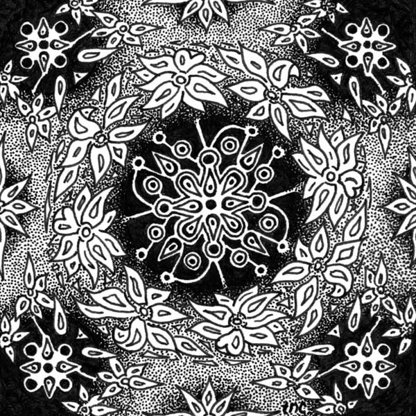 Floral • 4x4" Framed 13x13" •  Original Black Pen Drawing